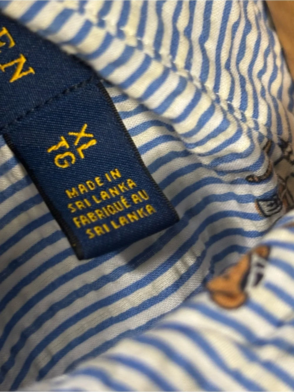Ralph Lauren Classic Fit Striped Seersucker Boating Bear Shirt Mens XL Blue
